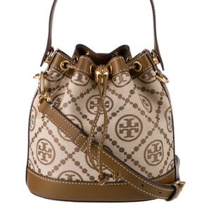 Tory Burch Beige and Brown Drawstring Bag